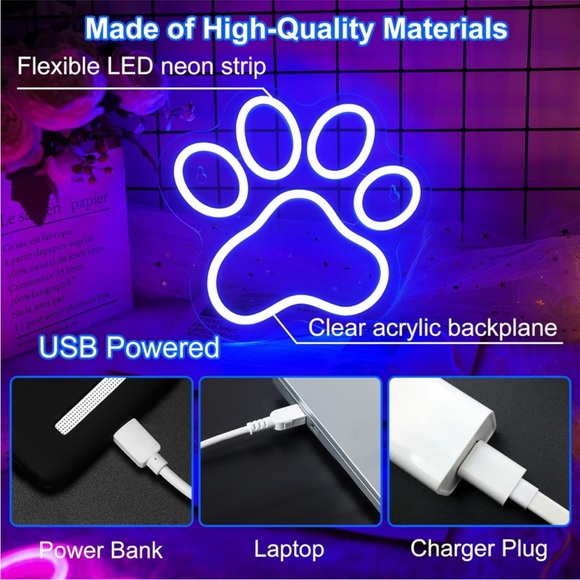 Neon Blue Dog/Cat Paw Print Pet Animal Lover Glowing LED Sign Light Wall Decor - Picture 4 of 7